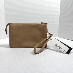 Isabelle‎ Vegan Leather Crossbody Wristlet Tan Triple Compartment PETA Approved